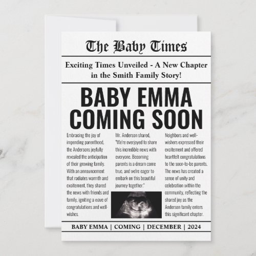 Newspaper Style Pregnancy Announcement with Photo