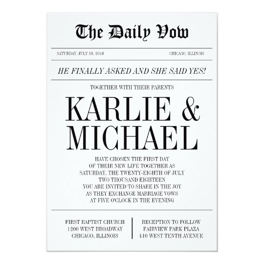 Newspaper Style Wedding Invitation