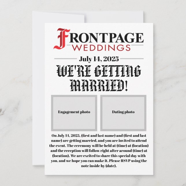 Newspaper-Style Wedding Invitation (Front)