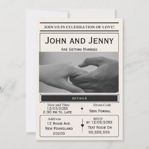 Newspaper-Style Wedding Invitation Customisable