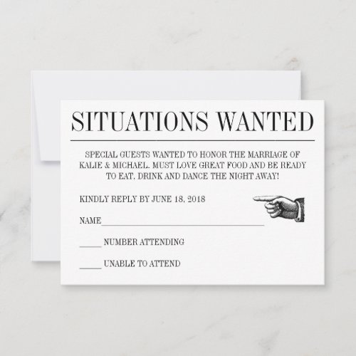 Newspaper style Wedding Respond Card