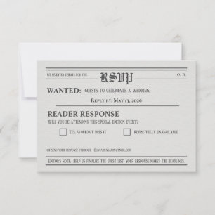 Newspaper-Style Wedding RSVP Response card