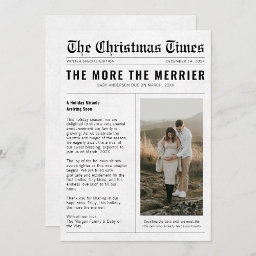 Newspaper The More The Merrier Pregnancy Christmas Holiday Card