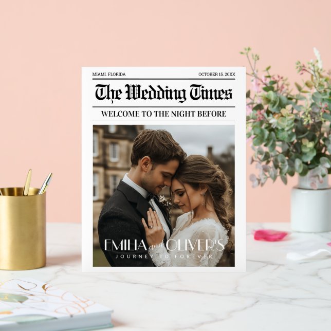 Newspaper The Night Before Wedding Welcome Sign  (Wedding)