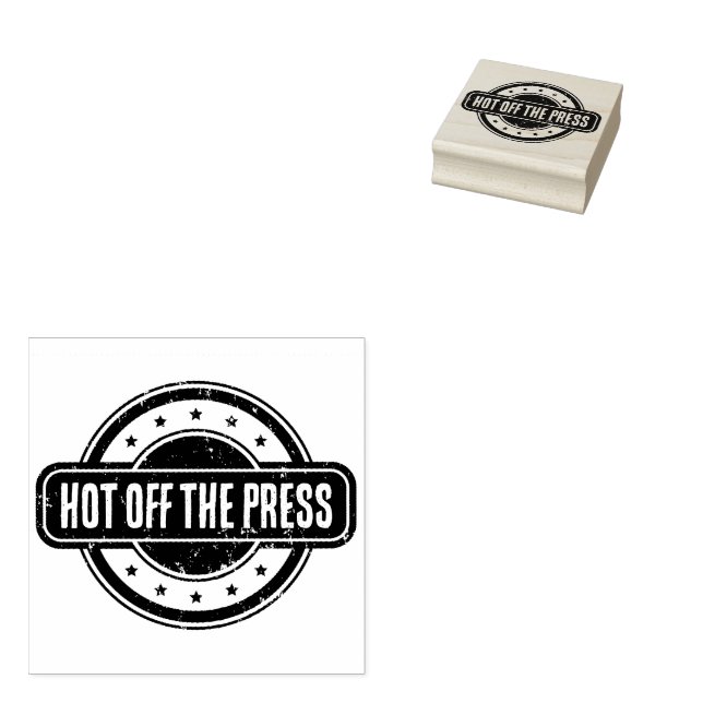 Newspaper Themed Distressed Hot Off The Press Rubber Stamp (Stamped)