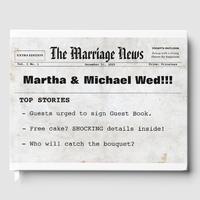 Newspaper Themed Wedding Guest Book (Front)