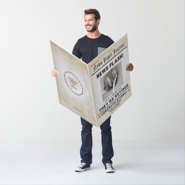 Newspaper, THEY'RE RETIRED, ONE Photo Insert, Huge Card (In Situ)