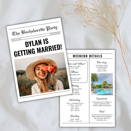 Newspaper Unique Bachelorette Weekend Itinerary Invitation