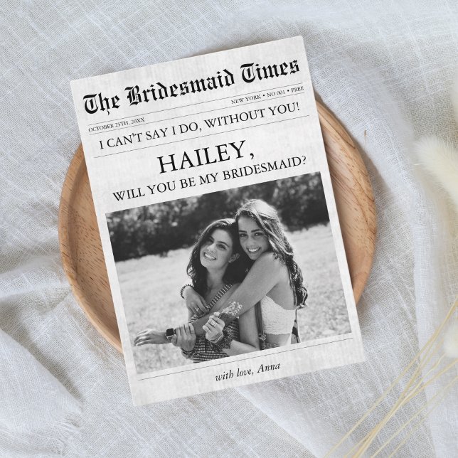 Newspaper Unique Bridesmaid Proposal Photo Invitation
