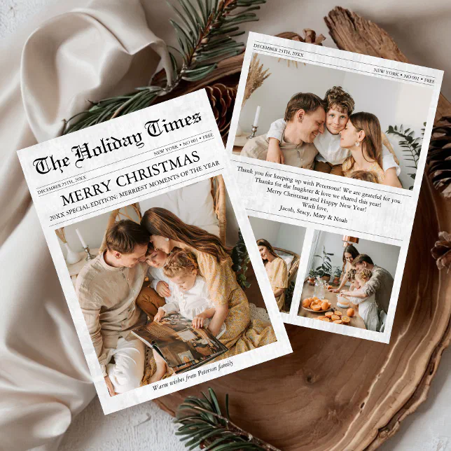 Newspaper Unique Christmas 4 Photos Family Holiday Card
