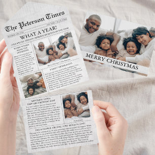 Newspaper Unique Christmas Photo Collage All In One Invitation