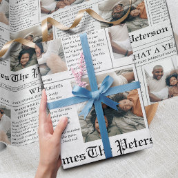 Newspaper Unique Christmas Photo Collage Wrapping Paper