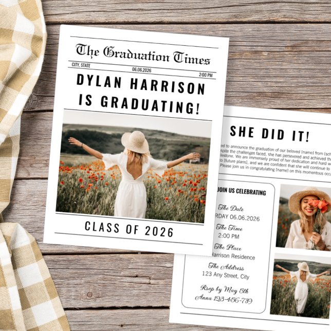 Newspaper Unique Class Of 2026 Graduation Invitation (Newspaper Unique Class Of 2026 Graduation Invitation)