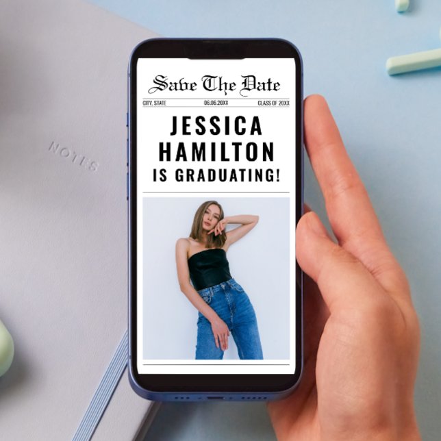 Newspaper Unique Class Of 2026 Graduation Photo Save The Date (Newspaper Unique Class Of 2024 Graduation Photo Save The Date)