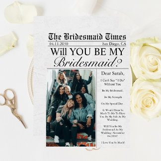 Newspaper Unique Custom Photo Bridesmaid Proposal Invitation