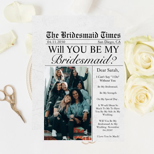 Newspaper Unique Custom Photo Bridesmaid Proposal  Invitation