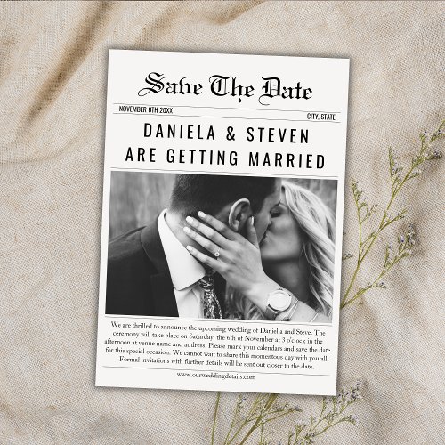 Newspaper Unique Elegant Photo Wedding Save The Date