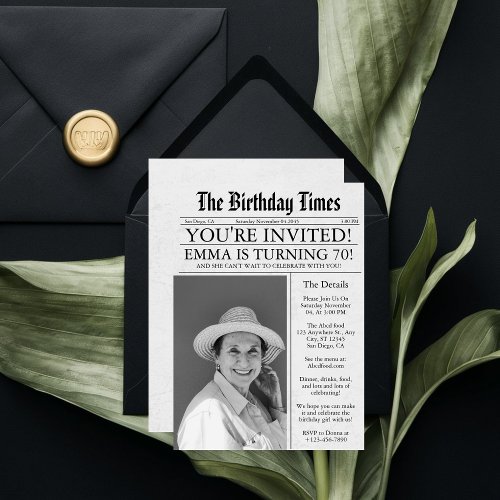 Newspaper Unique Fun 70th Birthday Photo Party  Invitation