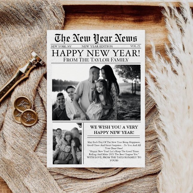 Newspaper Unique Fun Photo2025 Happy New Year  Holiday Card (Creator Uploaded)