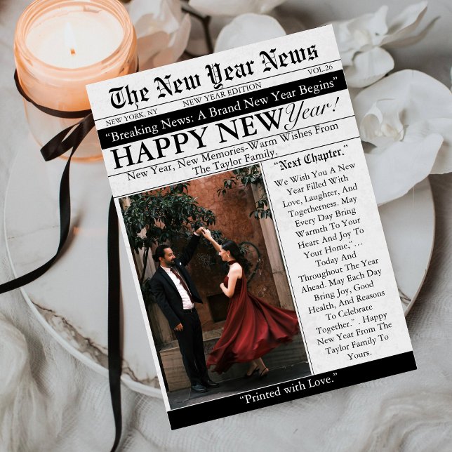 Newspaper Unique Fun Photo 2026 Happy New Year  Holiday Card (Creator Uploaded)