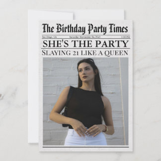 Newspaper Unique Fun Photo 21st Birthday Party  Invitation