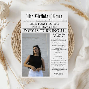 Newspaper Unique Fun Photo 21st Birthday Party  Invitation