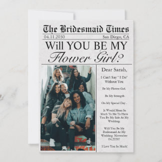 Newspaper Unique Fun Photo Flower Girl Proposal  Invitation