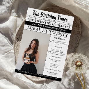 Newspaper Unique Fun Photo Girl 20th Birthday  Invitation