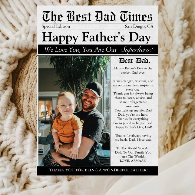 Newspaper Unique Fun Photo Happy Father's Day  Card (Creator Uploaded)