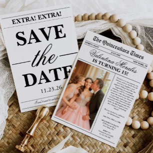 Newspaper Unique Fun Photo Quinceanera Invitation