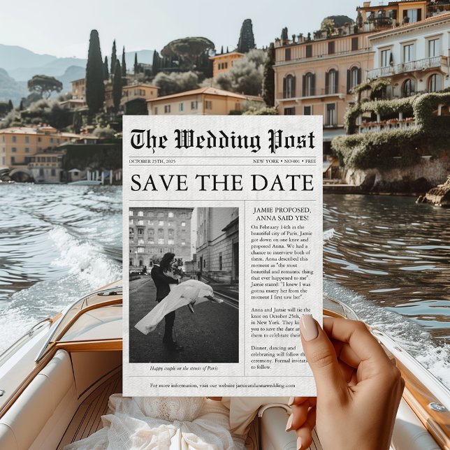 Newspaper Unique Fun Photo Save the Date Wedding I Invitation (Engagement Announcement Newspaper Save the Date)