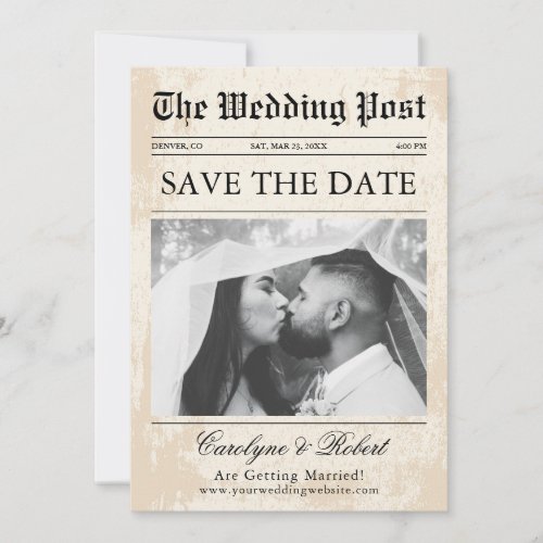 Newspaper Unique Fun Photo Save the Date Wedding Invitation
