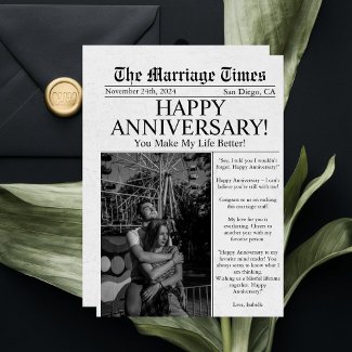 Newspaper Unique Fun Photo Wedding Anniversary 