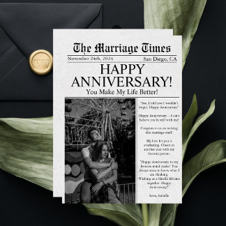 Newspaper Unique Fun Photo Wedding Anniversary Card