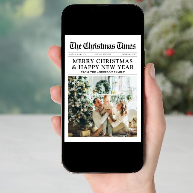 Newspaper Unique Fun What A Year Photo Christmas Holiday Card (Front Digital)