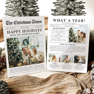 Newspaper Unique Fun What A Year Photo Christmas Holiday Card