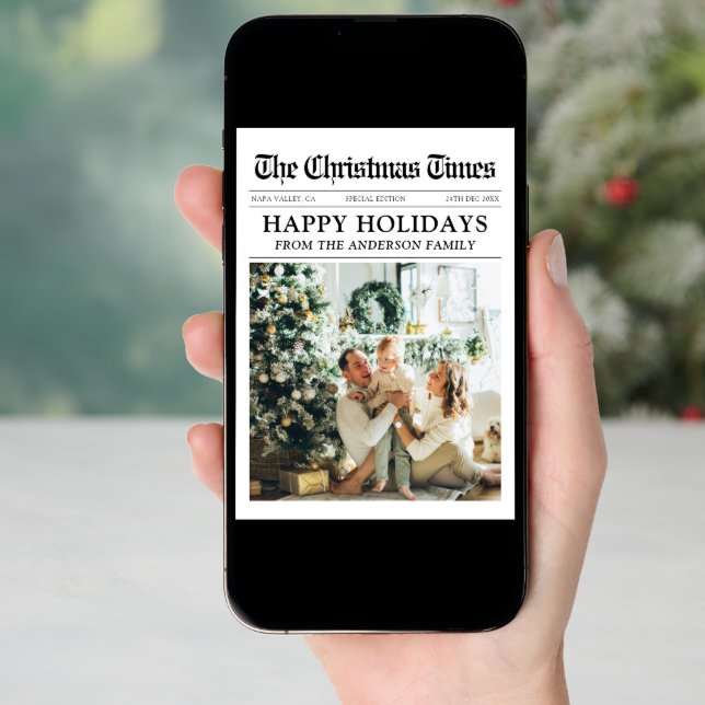 Newspaper Unique Fun What A Year Photo Christmas Holiday Card (Front Digital)