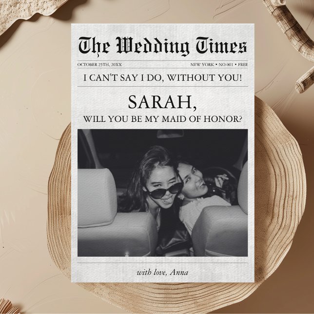 Newspaper Unique Maid of Honor Proposal Photo Invitation (Will you be my Maid of Honor Proposal Card Newspaper Unique Creative Funny with Photo Aesthetic)
