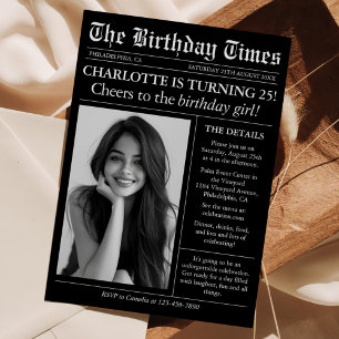 Newspaper Unique Photo 25th Birthday Invitation