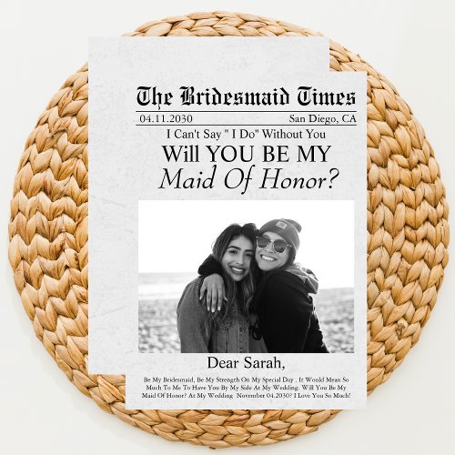 Newspaper Unique Photo Maid of Honor Proposal Invitation