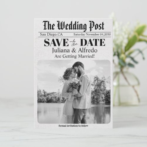 Newspaper Unique Photo Save the Date Wedding