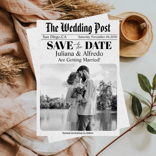 Newspaper Unique Photo Save the Date Wedding