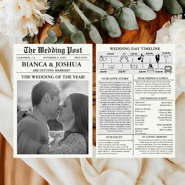 Newspaper Unique Photo Wedding Ceremony Timeline Invitation (Creator Uploaded)