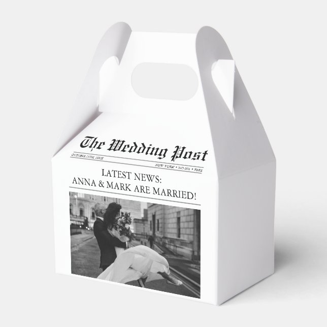 Newspaper Unique Photo Wedding Favor Boxes (Front Side)