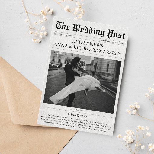 Newspaper Unique Photo Wedding Thank You Card | Zazzle