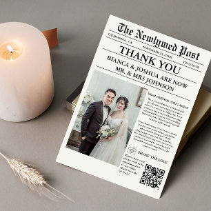 Newspaper Unique Photo Wedding Thank You  Invitation