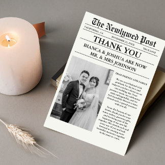 Newspaper Unique Photo Wedding Thank You  Invitation