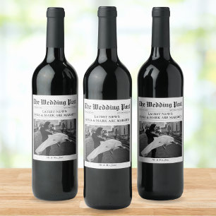 Newspaper Unique Photo Wedding Wine Label