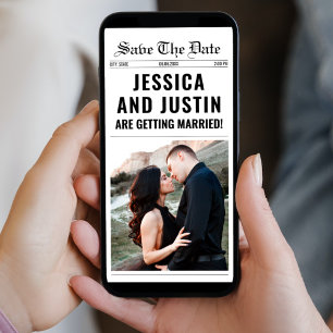 Newspaper Unique Simple Chic Photo Wedding Save The Date