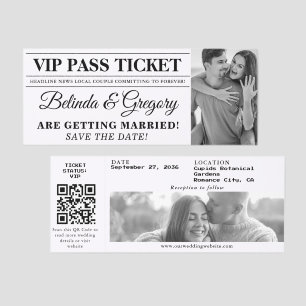 Newspaper VIP Access Ticket Wedding Save the Date